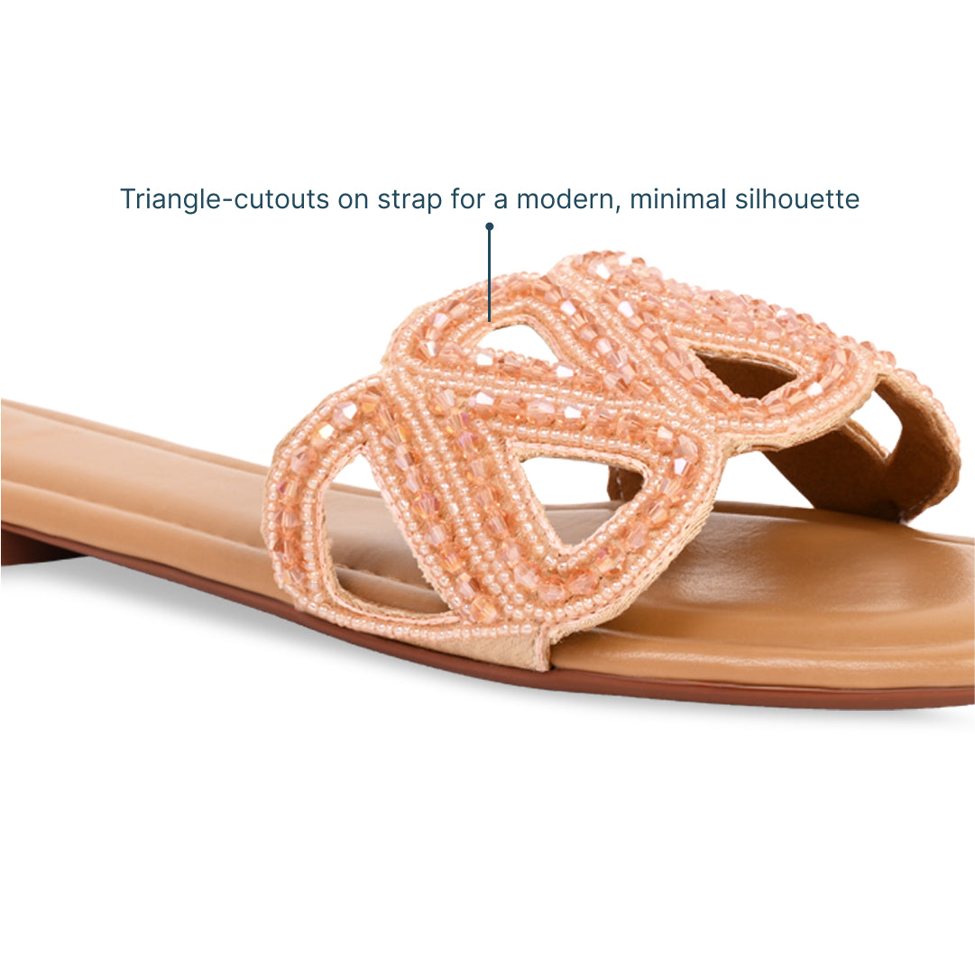 Pink Beaded Triangle Nude Flat