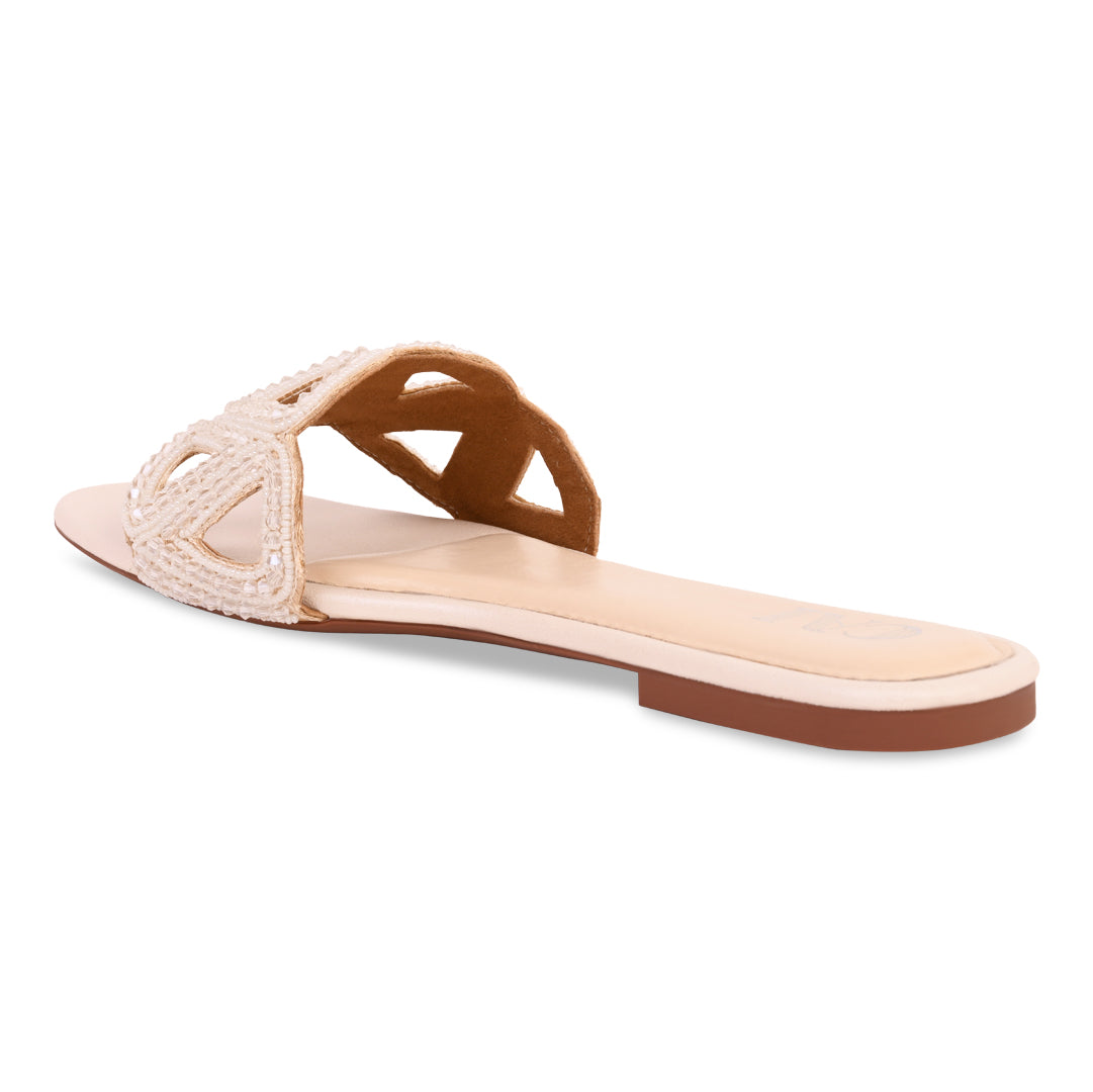 White Beaded Triangle Cream Flat