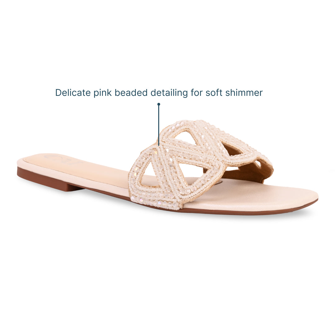 White Beaded Triangle Cream Flat