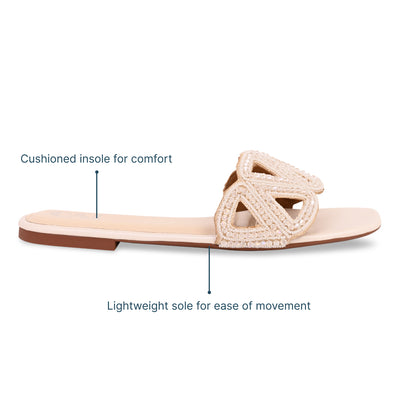 White Beaded Triangle Cream Flat