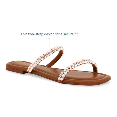 Thin Diamond Lace Two Strap Tan Flat