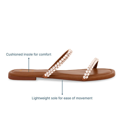 Thin Diamond Lace Two Strap Tan Flat