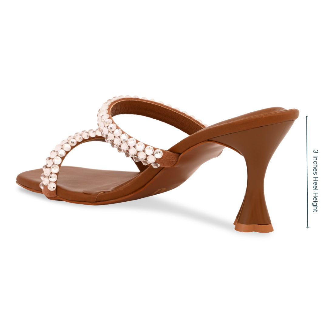 Diamond Lace Two Strap Tan Heel