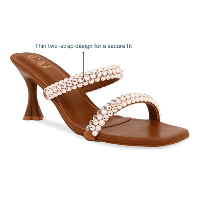Diamond Lace Two Strap Tan Heel