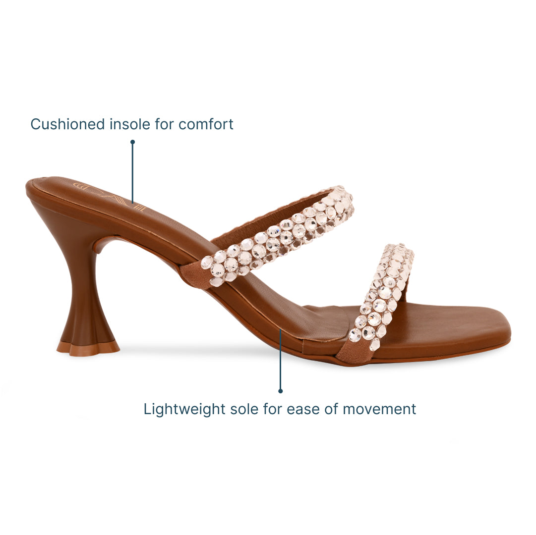 Diamond Lace Two Strap Tan Heel