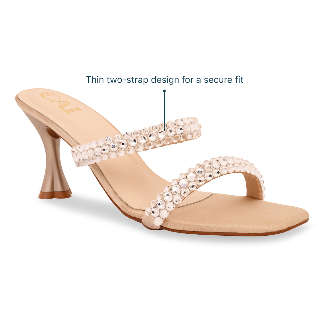 Diamond Lace Two Strap Gold Heel