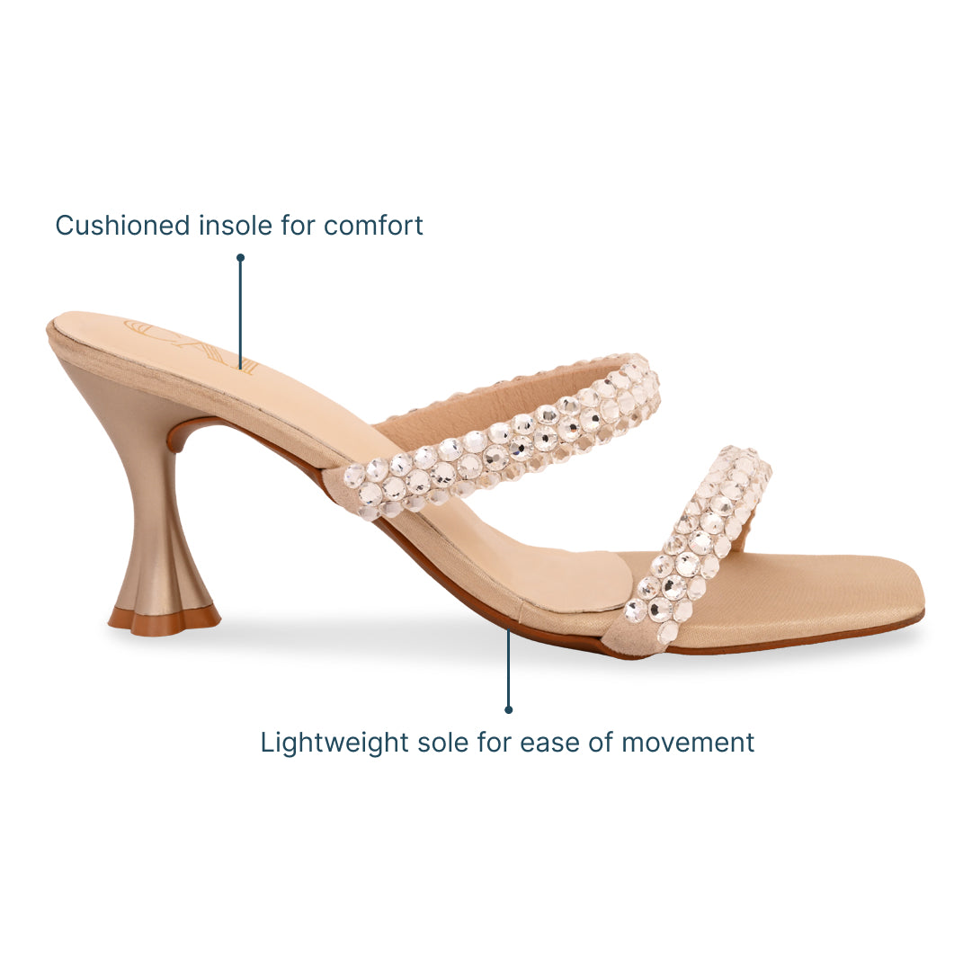 Diamond Lace Two Strap Gold Heel