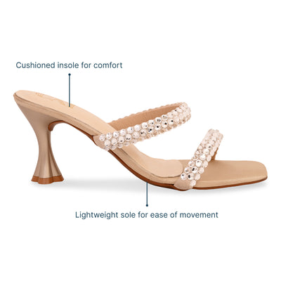 Diamond Lace Two Strap Gold Heel