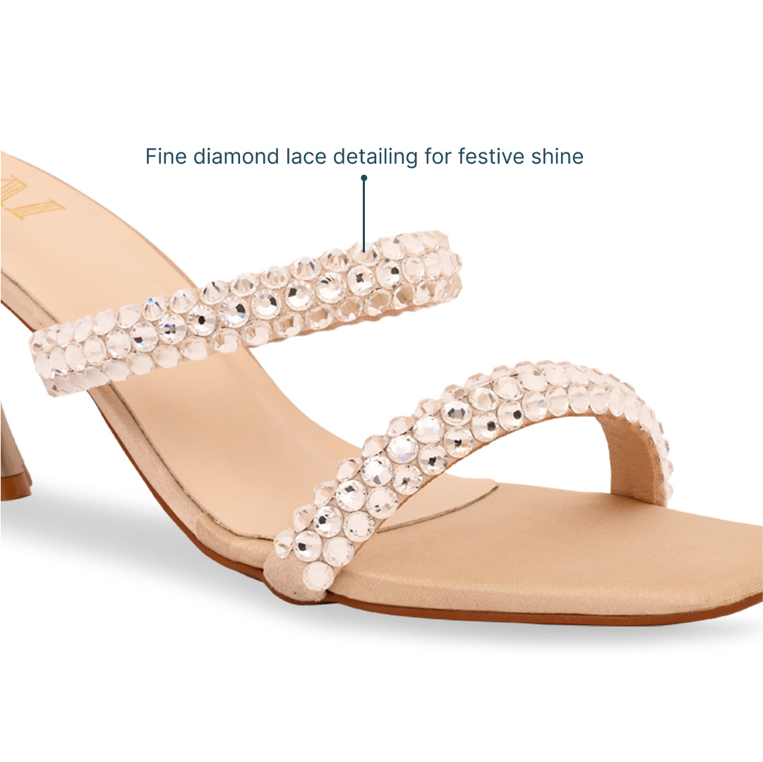 Diamond Lace Two Strap Gold Heel