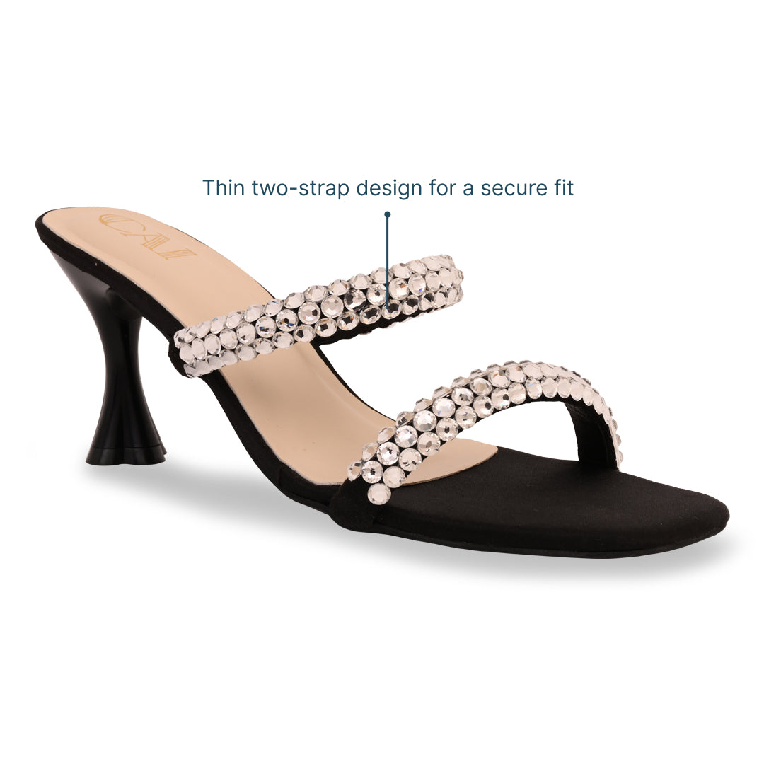 Diamond Lace Two Strap Black Heel