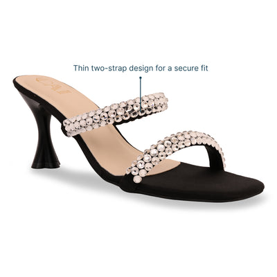 Diamond Lace Two Strap Black Heel