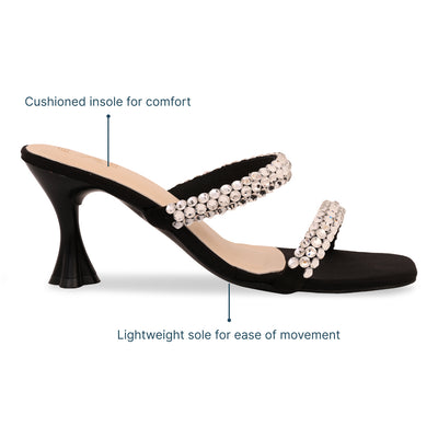 Diamond Lace Two Strap Black Heel