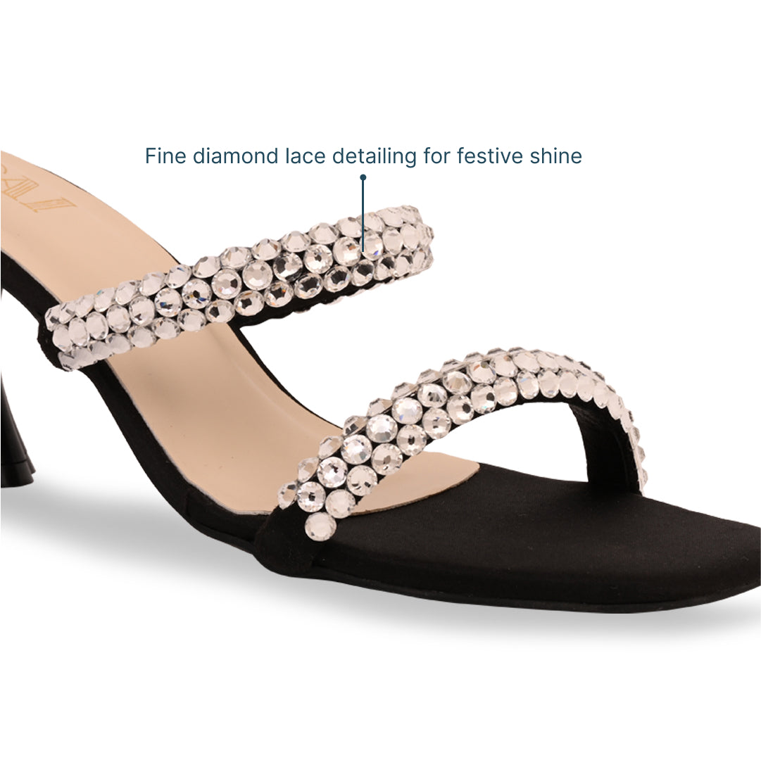 Diamond Lace Two Strap Black Heel