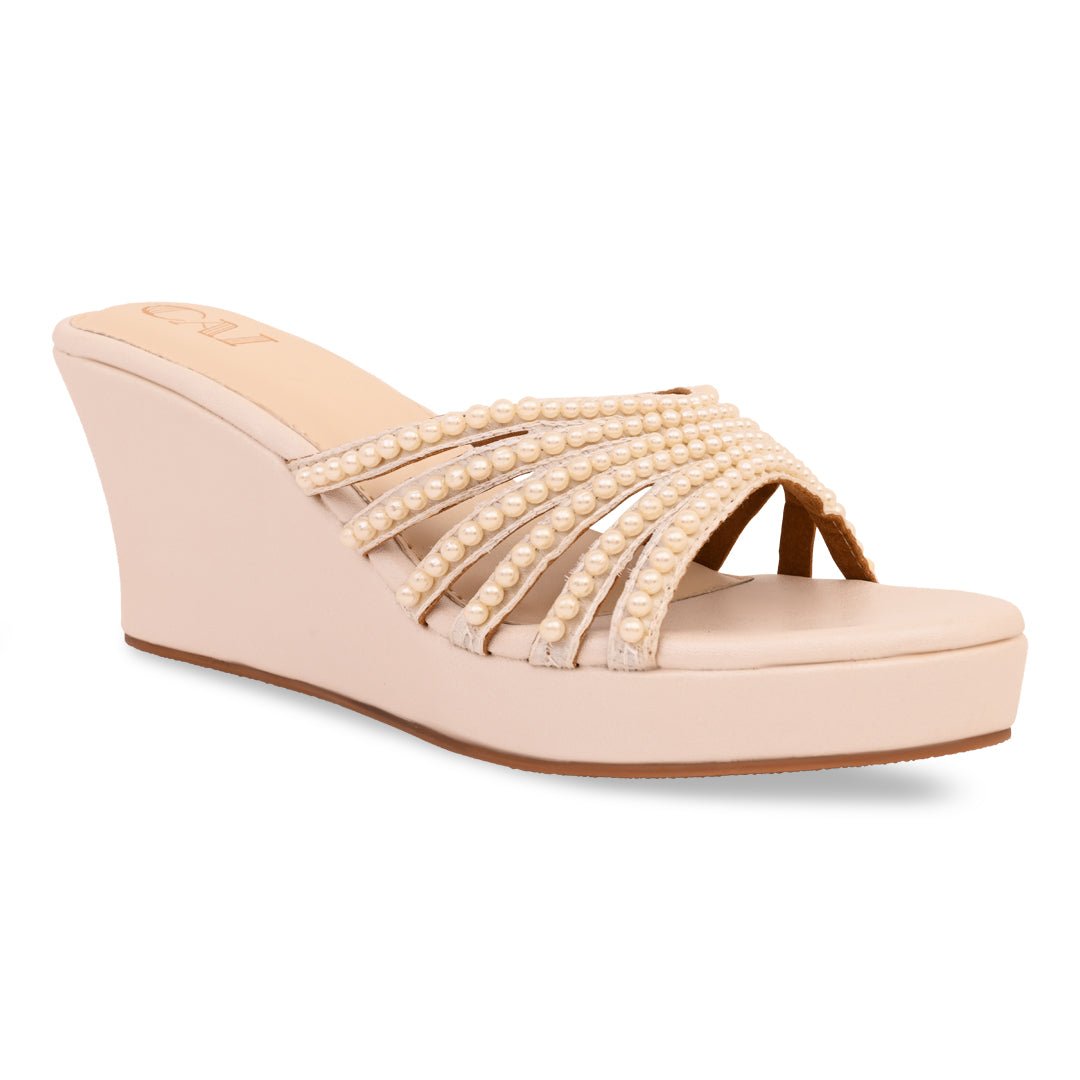 Multi Strapped Pearl Wedges