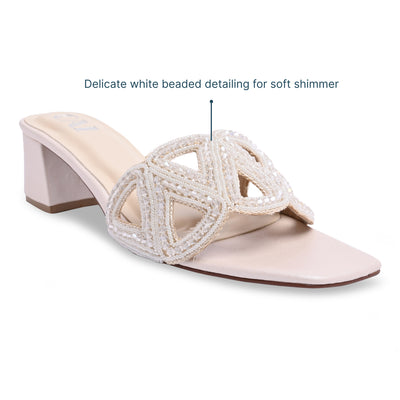 White Beaded Triangle Cream Heel