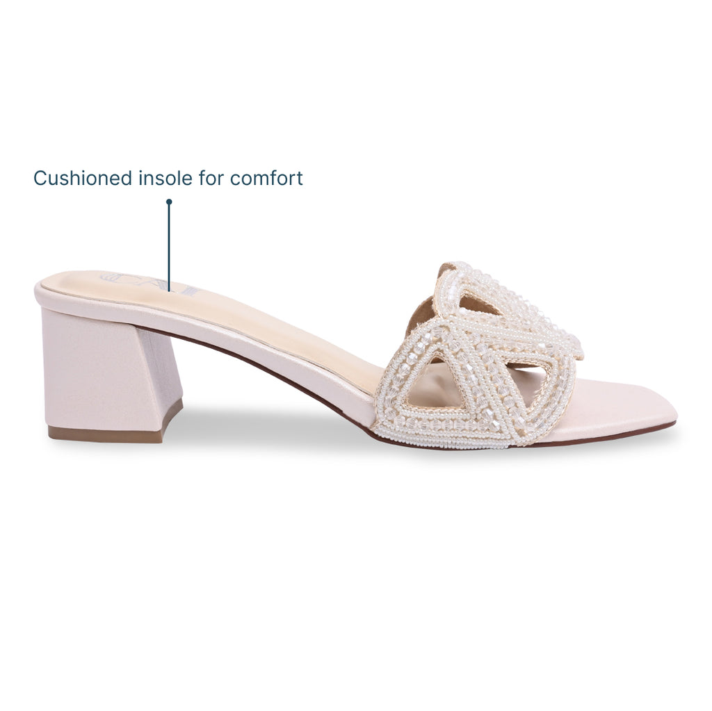 White Beaded Triangle Cream Heel