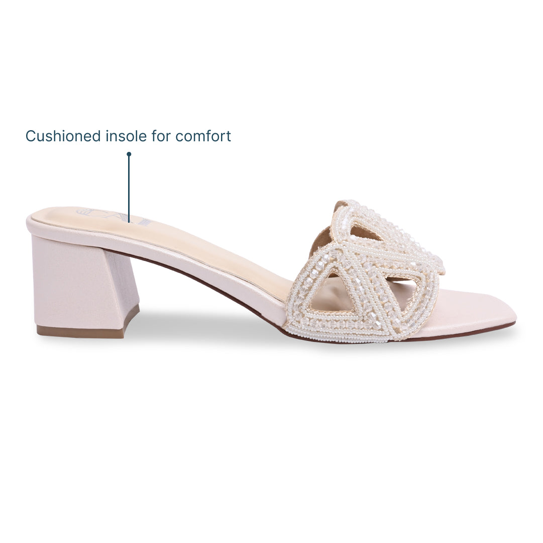 White Beaded Triangle Cream Heel