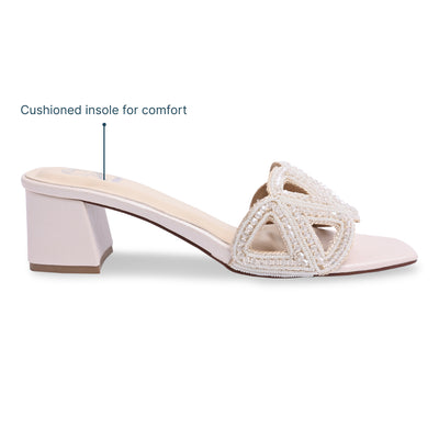 White Beaded Triangle Cream Heel