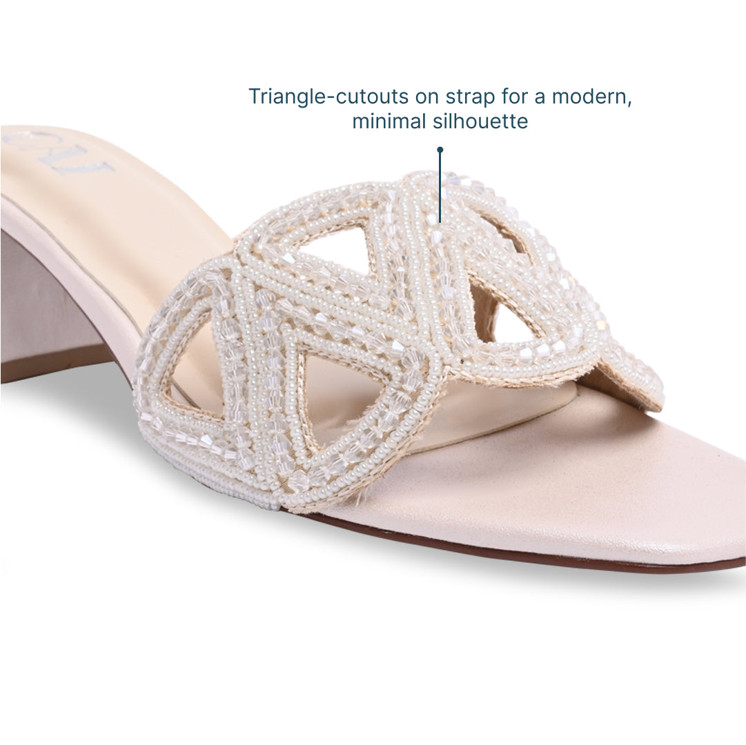 White Beaded Triangle Cream Heel