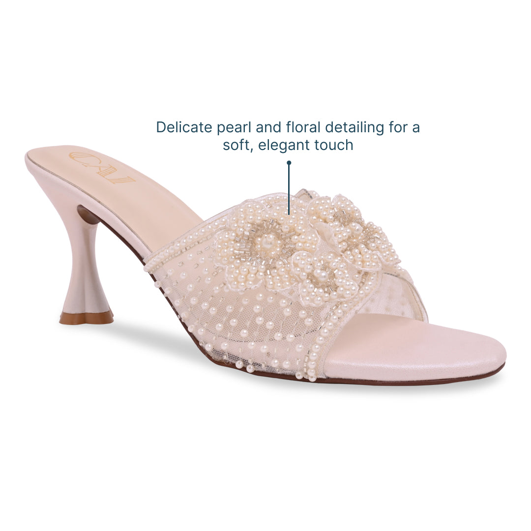 Pearly Floral Cream Heels