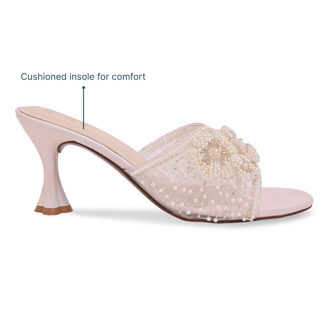 Pearly Floral Cream Heels