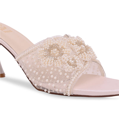 Pearly Floral Cream Heels