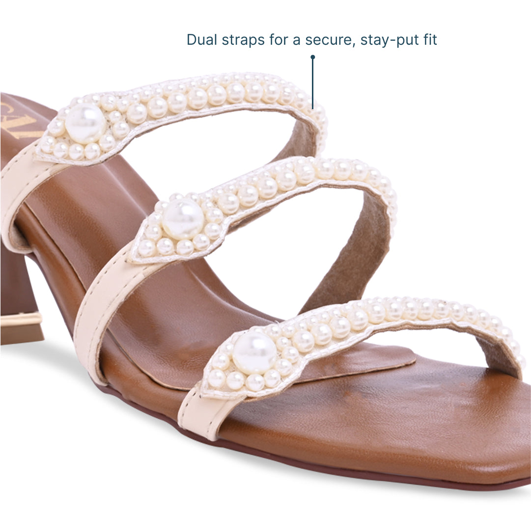 Pearly Eyelit Strapped Heels