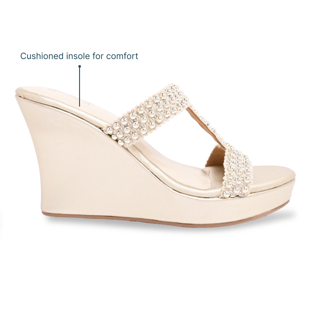 Gold Studded Lace Wedge