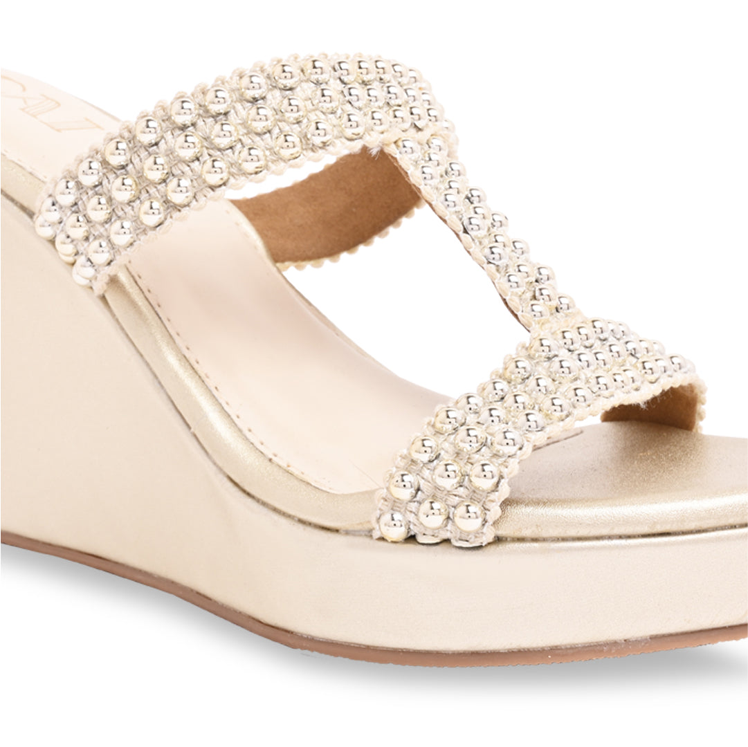 Gold Studded Lace Wedge
