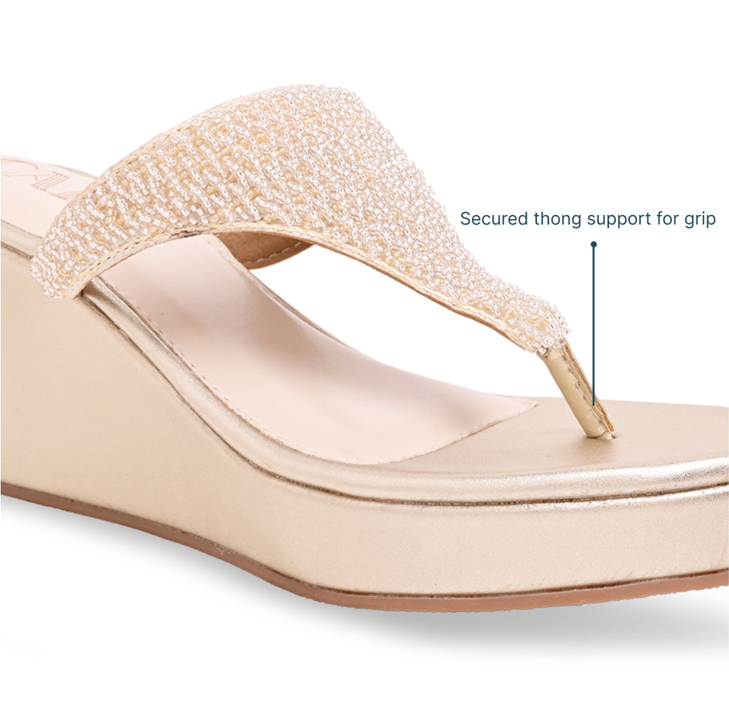 Gold Beaded Thong Wedge