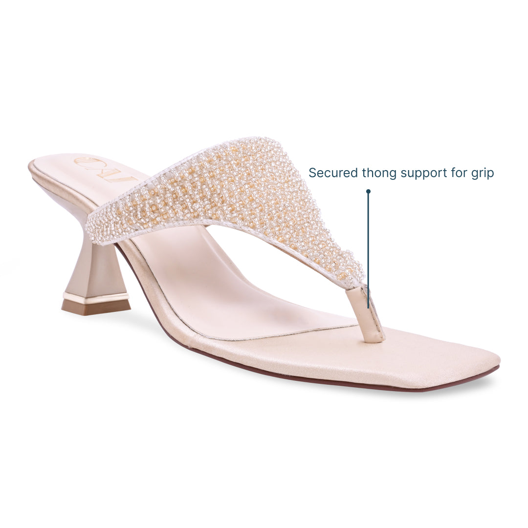 Gold Beaded Thong Heel