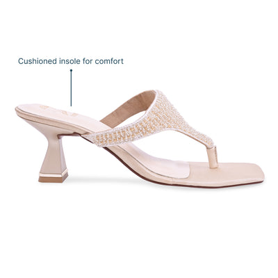 Gold Beaded Thong Heel