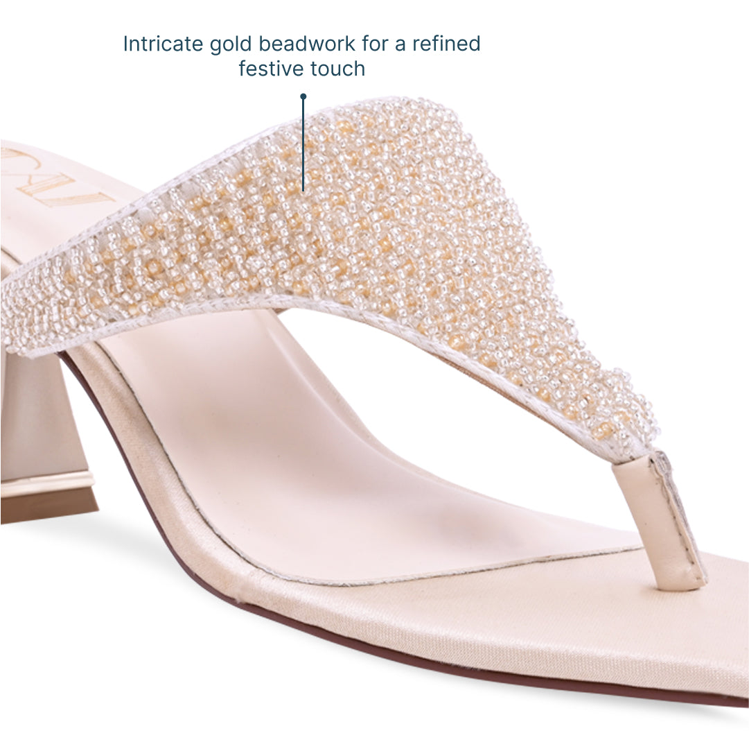 Gold Beaded Thong Heel