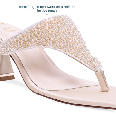 Gold Beaded Thong Heel
