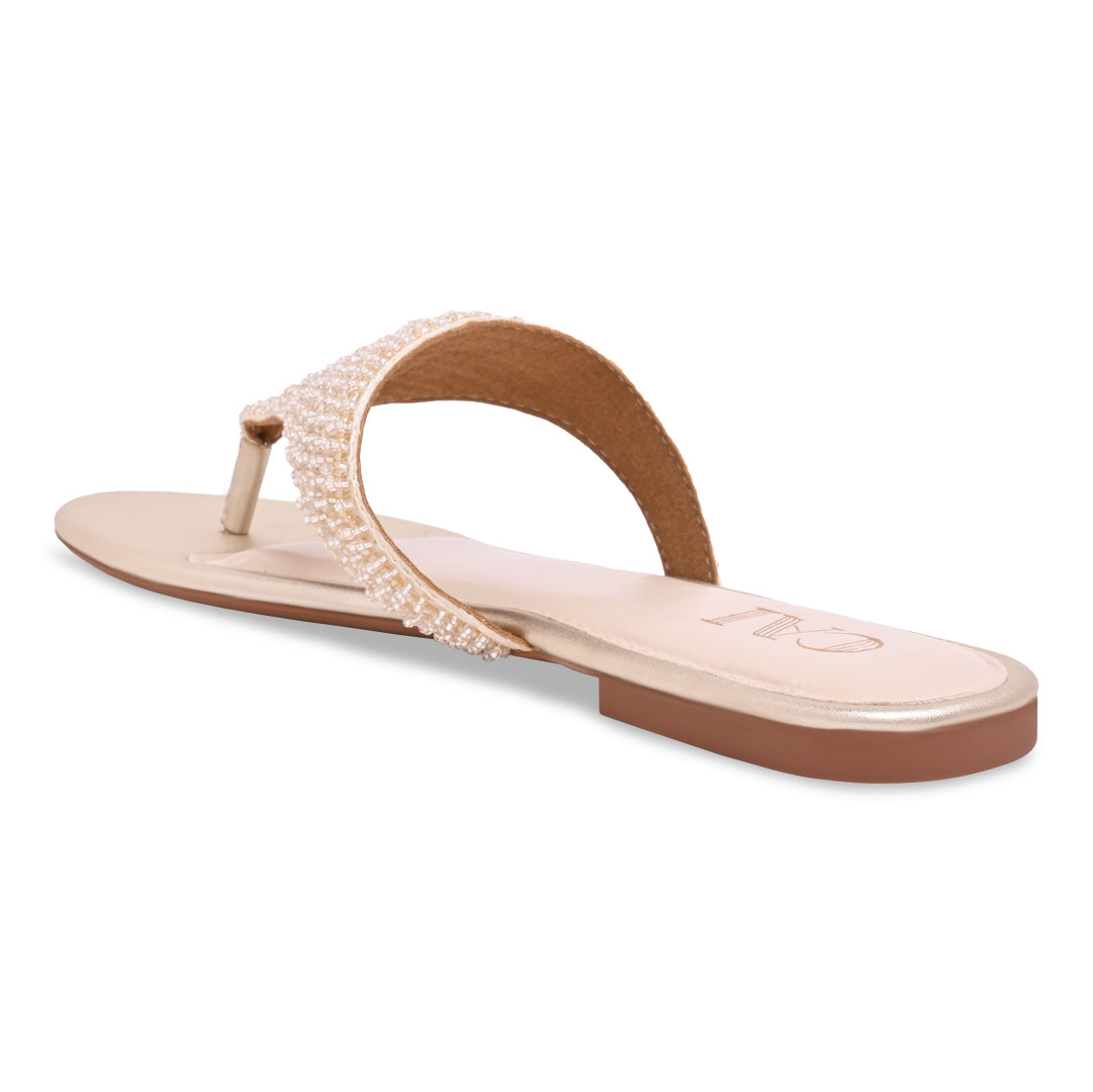 Gold Beaded Thong Flats