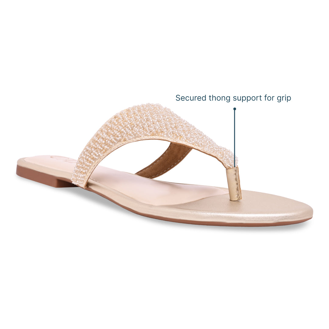 Gold Beaded Thong Flats