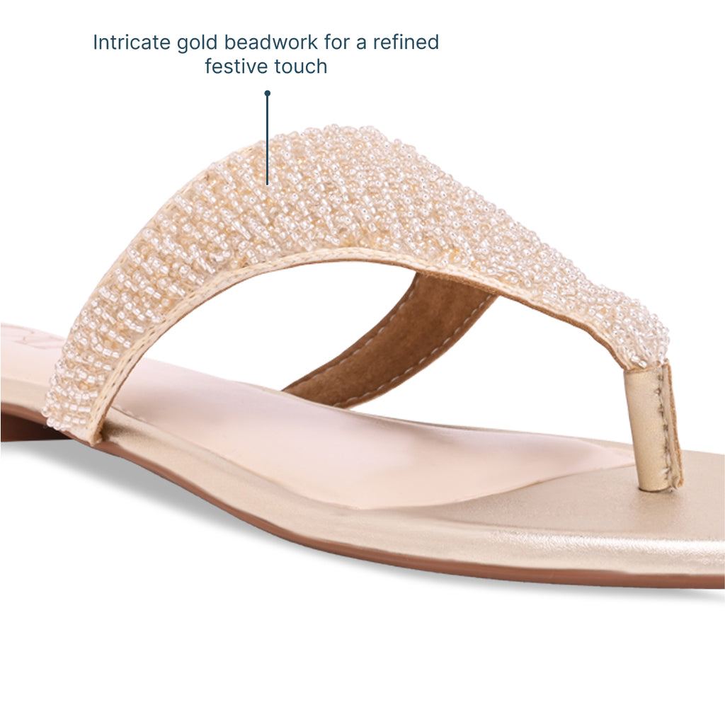 Gold Beaded Thong Flats