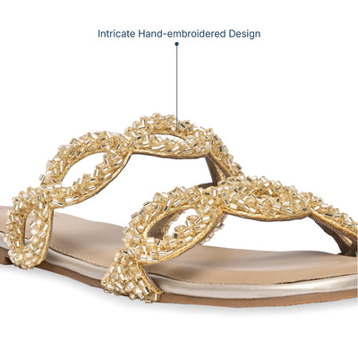 Beaded Eyelit Gold Flats