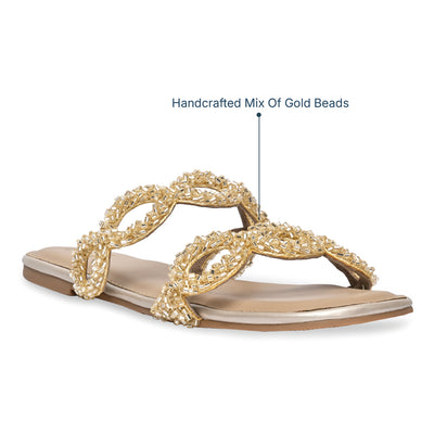 Beaded Eyelit Gold Flats