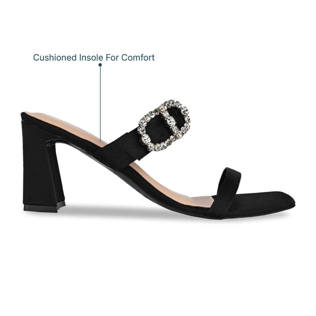 Embellished Buckle Black Heel