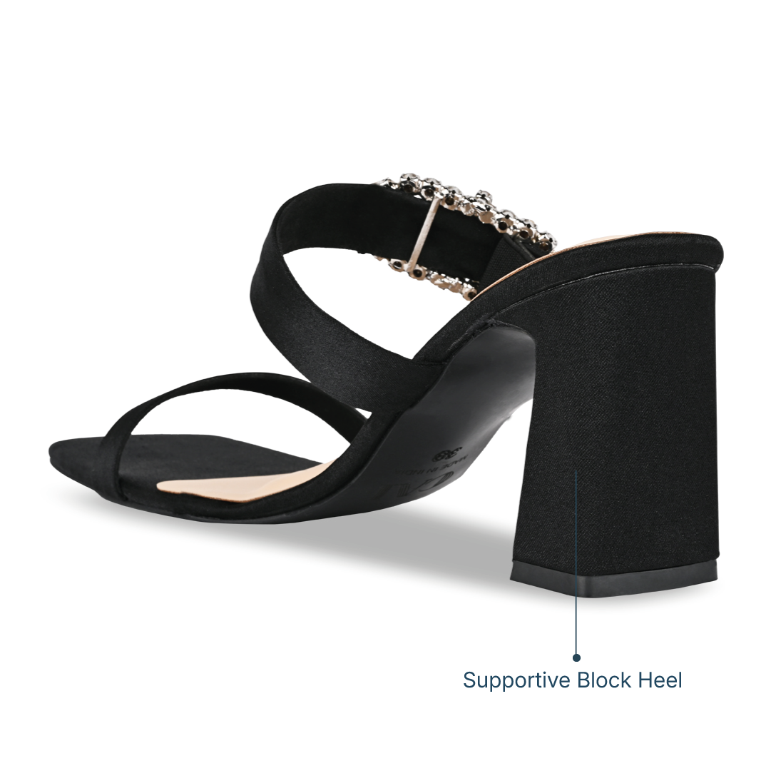 Embellished Buckle Black Heel