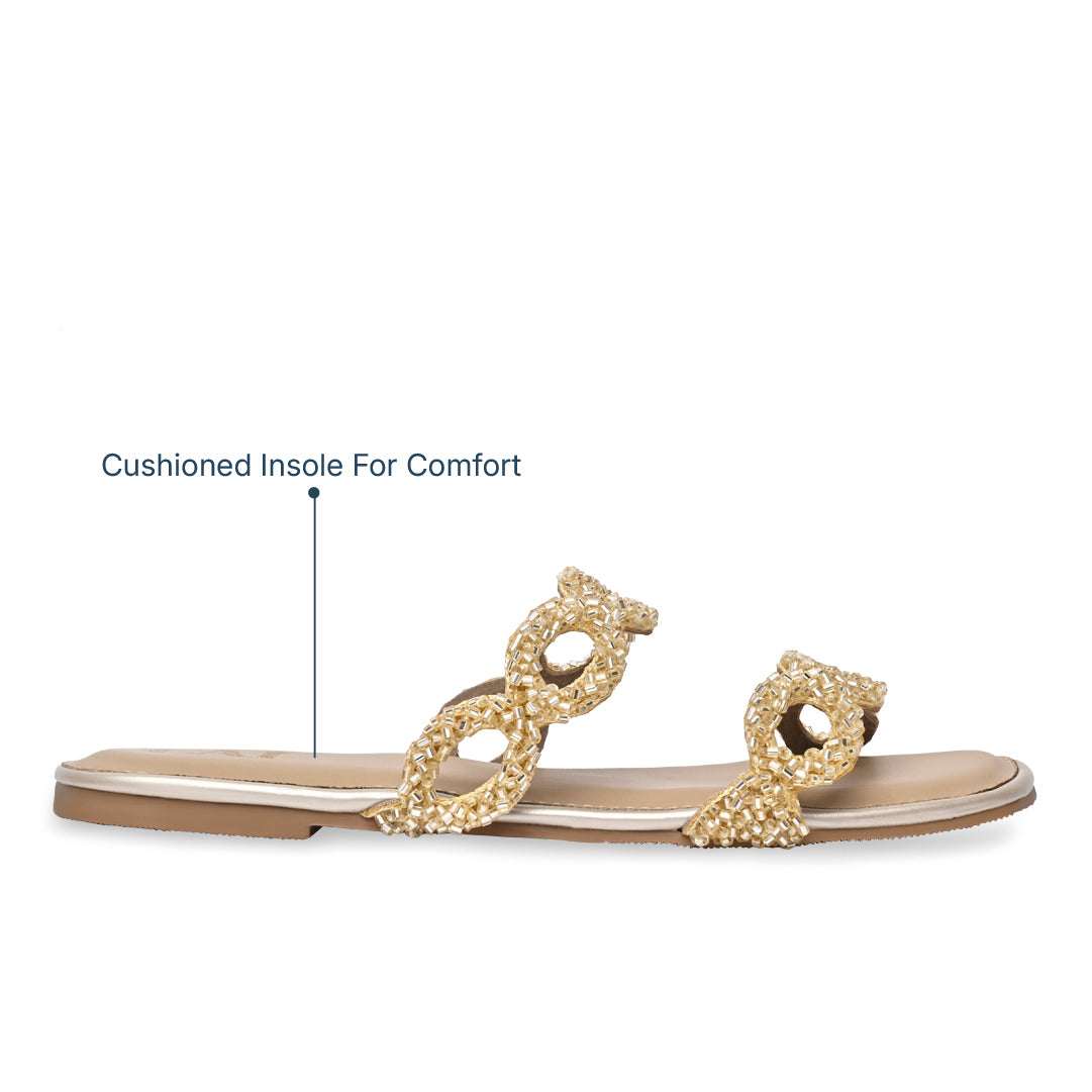 Beaded Eyelit Gold Flats