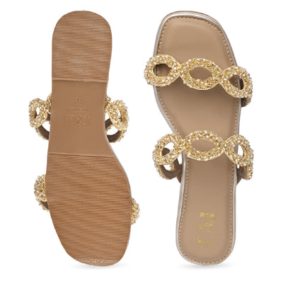 Beaded Eyelit Gold Flats