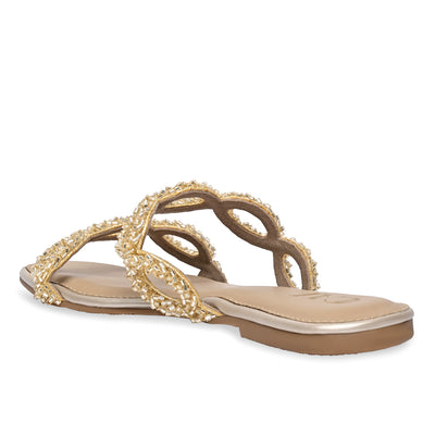 Beaded Eyelit Gold Flats