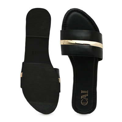 Black and gold basic Flats