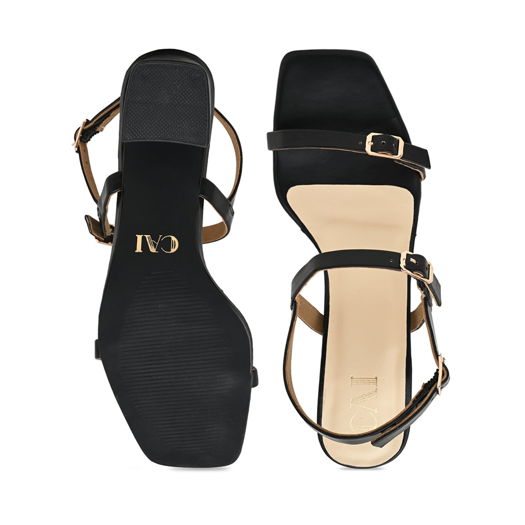 Black Buckled Sandal Heels