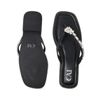 Black Embellished Thong Flat