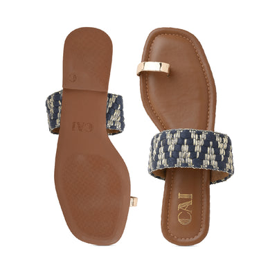 Blue Printed Toe Ring Flats
