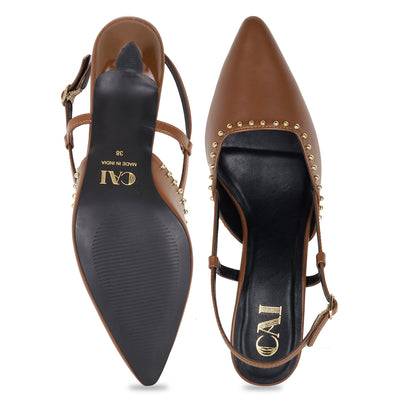 Brown Rivet Pumps