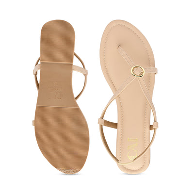 Buckled Beige Strap Flats